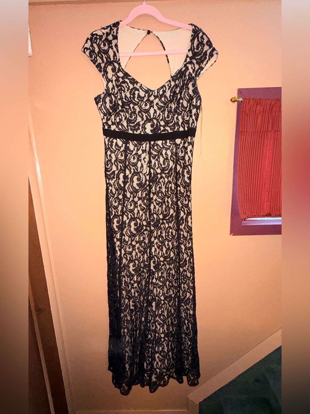 MSK Black Lace Maxi Dress with Cream Lining